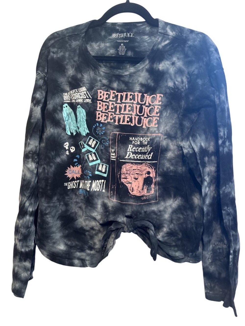 Beetlejuice LS Tee-Shirt Ties in Front Size XL Tie-Dye Cropped